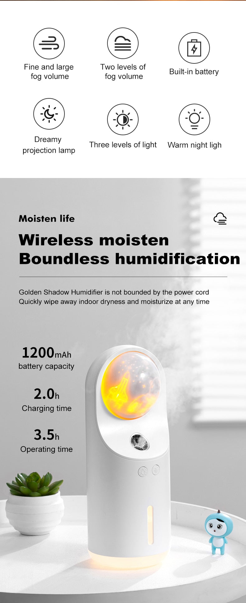 300ml Projector Wireless Air Humidifier